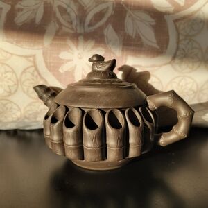 Vintage Yixing Clay Bamboo Teapot